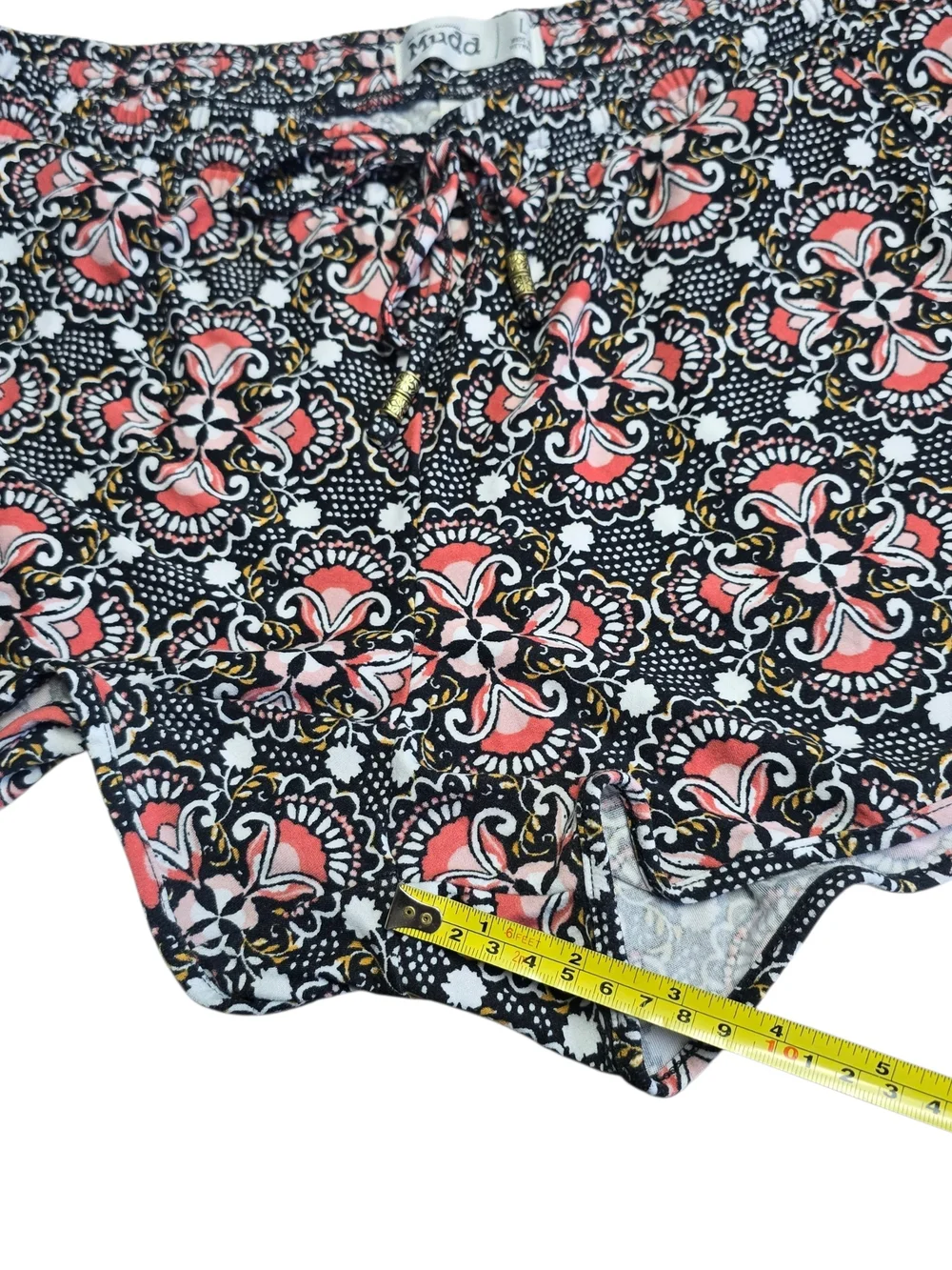 Mudd Boho Paisley Shorts Women’s L Pink Black Stretch Knit Lounge Festival